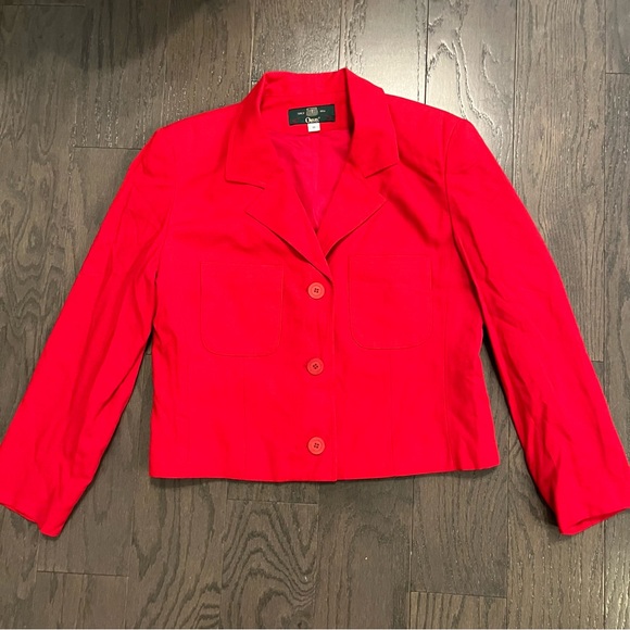 Orvis Blazer Jacket Womens 10 Red Rayon Linen Crop Bolero Office Work VTG Button - Picture 3 of 11